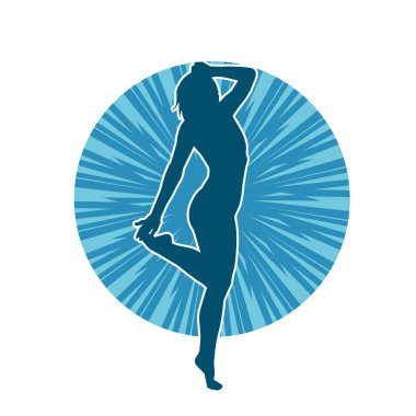 Hareketli bir kadın dansçının silueti. Dans eden zayıf bir kadının silueti..