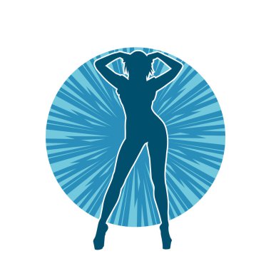 Dar kıyafetli genç, zayıf bir kadın modelin silueti. Dişi poziyonunda zayıf bir kadının silueti..