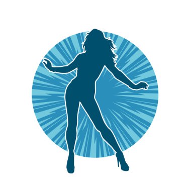 Hareketli bir kadın dansçının silueti. Dans eden zayıf bir kadının silueti..