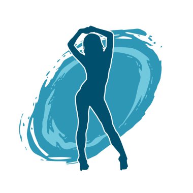 Dar kıyafetli genç, zayıf bir kadın modelin silueti. Dişi poziyonunda zayıf bir kadının silueti..