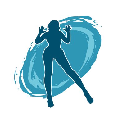 Hareketli bir kadın dansçının silueti. Dans eden zayıf bir kadının silueti..