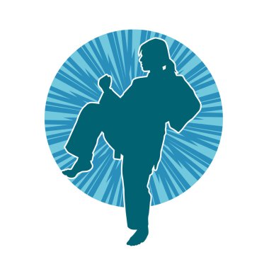 Dövüş sanatları yapan zayıf bir kadının silueti. Dövüş sanatlarında çalışan bir kadının silueti..