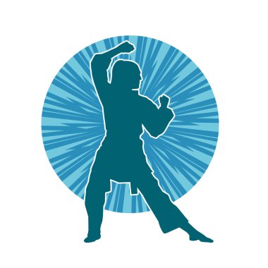 Dövüş sanatları yapan zayıf bir kadının silueti. Dövüş sanatlarında çalışan bir kadının silueti..