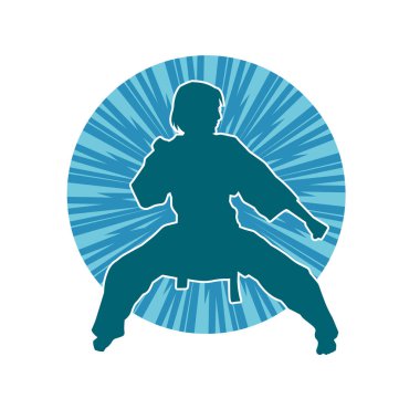 Dövüş sanatları yapan zayıf bir kadının silueti. Dövüş sanatlarında çalışan bir kadının silueti..