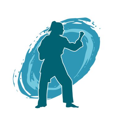 Dövüş sanatları yapan zayıf bir kadının silueti. Dövüş sanatlarında çalışan bir kadının silueti..