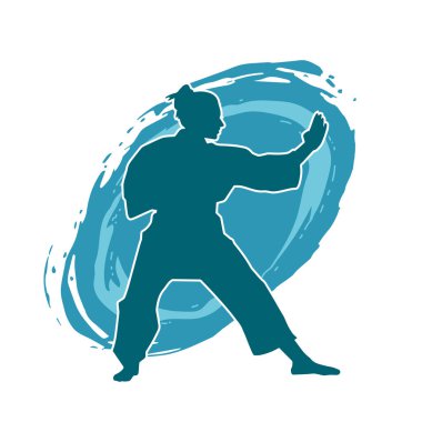 Dövüş sanatları yapan zayıf bir kadının silueti. Dövüş sanatlarında çalışan bir kadının silueti..