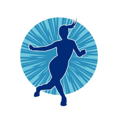 Hareketli bir kadın dansçının silueti. Dans eden zayıf bir kadının silueti..