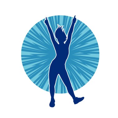 Hareketli bir kadın dansçının silueti. Dans eden zayıf bir kadının silueti..