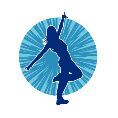 Hareketli bir kadın dansçının silueti. Dans eden zayıf bir kadının silueti..