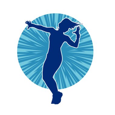 Hareketli bir kadın dansçının silueti. Dans eden zayıf bir kadının silueti..