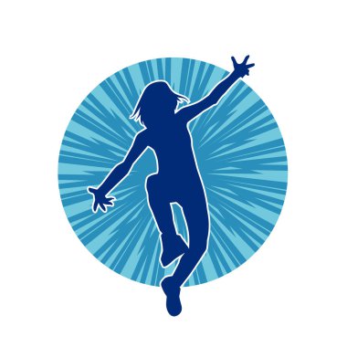 Hareketli bir kadın dansçının silueti. Dans eden zayıf bir kadının silueti..