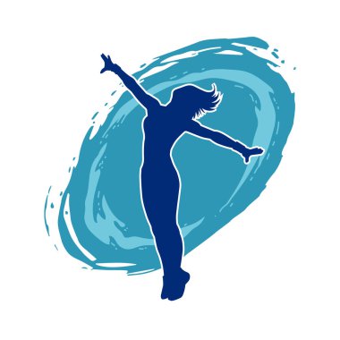 Hareketli bir kadın dansçının silueti. Dans eden zayıf bir kadının silueti..