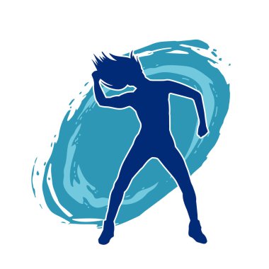 Hareketli bir kadın dansçının silueti. Dans eden zayıf bir kadının silueti..