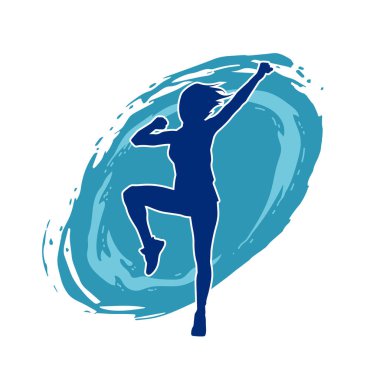 Zayıf kadın silueti egzersiz yapıyor. Spor yapan, spor yapan bir kadının silüeti.. 