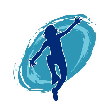 Hareketli bir kadın dansçının silueti. Dans eden zayıf bir kadının silueti..