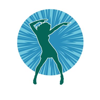 Hareketli bir kadın dansçının silueti. Dans eden zayıf bir kadının silueti..