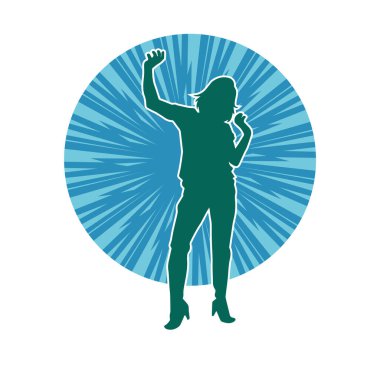 Hareketli bir kadın dansçının silueti. Dans eden zayıf bir kadının silueti..