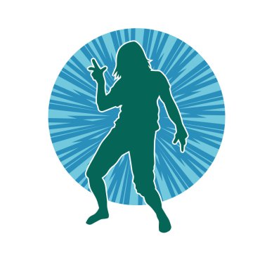 Hareketli bir kadın dansçının silueti. Dans eden zayıf bir kadının silueti..