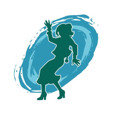 Hareketli bir kadın dansçının silueti. Dans eden zayıf bir kadının silueti..