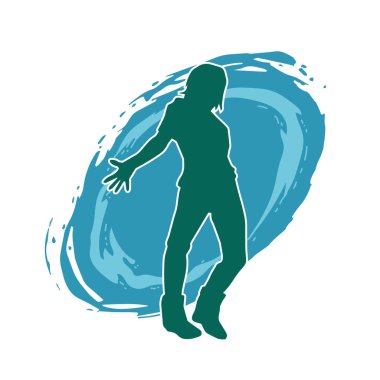 Hareketli bir kadın dansçının silueti. Dans eden zayıf bir kadının silueti..