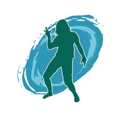 Hareketli bir kadın dansçının silueti. Dans eden zayıf bir kadının silueti..