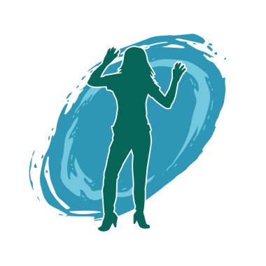 Hareketli bir kadın dansçının silueti. Dans eden zayıf bir kadının silueti..