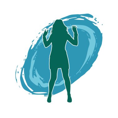 Hareketli bir kadın dansçının silueti. Dans eden zayıf bir kadının silueti..