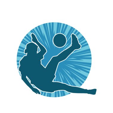 Topa vuran bayan futbolcunun silueti. Hareketli bir futbolcu kadının silueti..