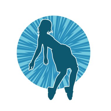 Hareketli bir kadın dansçının silueti. Dans eden zayıf bir kadının silueti..