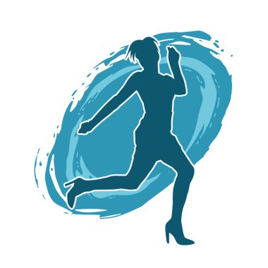 Hareketli bir kadın dansçının silueti. Dans eden zayıf bir kadının silueti..