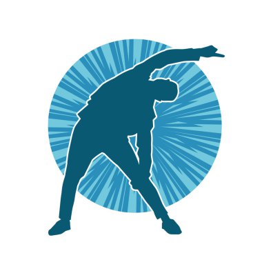 Hareket halindeki bir erkek dansçının silueti. Dans eden zayıf bir adamın silueti..