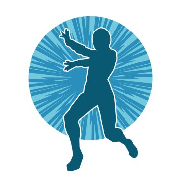 Doğu dövüş sanatı pozu veren bir adamın silueti. Dövüş sanatlarında bir erkeğin silueti..