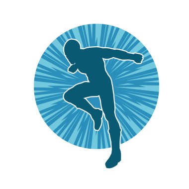 Koşu pozisyonundaki bir adamın silüeti. Siluet erkek koşusu pozu.