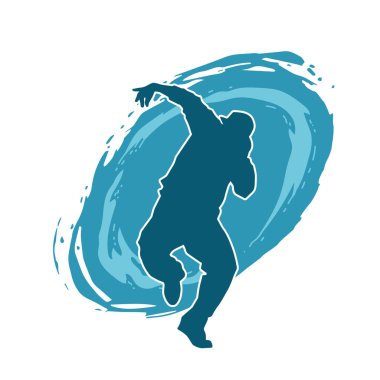 Hareket halindeki bir erkek dansçının silueti. Dans eden zayıf bir adamın silueti..