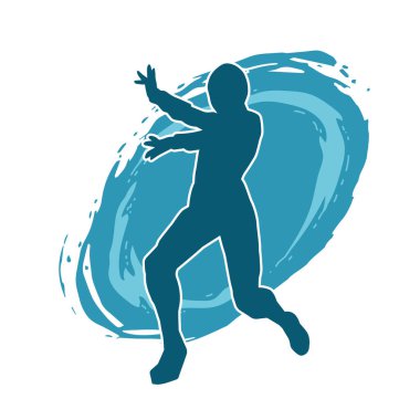 Doğu dövüş sanatı pozu veren bir adamın silueti. Dövüş sanatlarında bir erkeğin silueti..