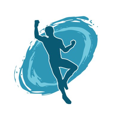 Koşu pozisyonundaki bir adamın silüeti. Siluet erkek koşusu pozu.