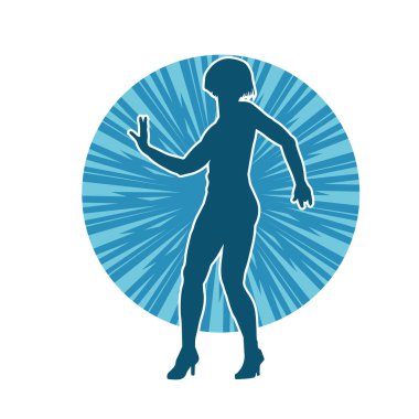 Hareketli bir kadın dansçının silueti. Dans eden zayıf bir kadının silueti..