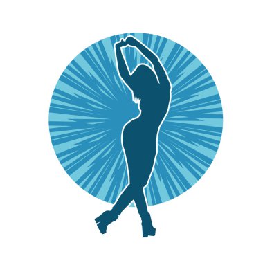 Hareketli bir kadın dansçının silueti. Dans eden zayıf bir kadının silueti..