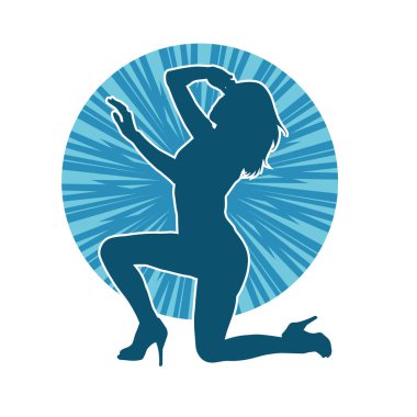 Hareketli bir kadın dansçının silueti. Dans eden zayıf bir kadının silueti..