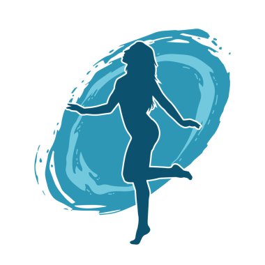 Hareketli bir kadın dansçının silueti. Dans eden zayıf bir kadının silueti..