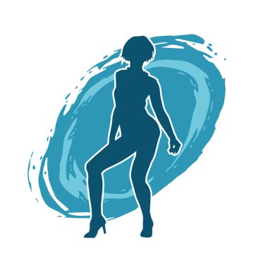 Hareketli bir kadın dansçının silueti. Dans eden zayıf bir kadının silueti..