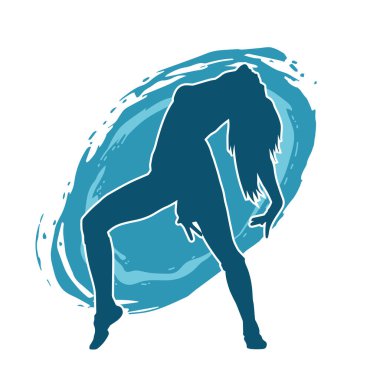 Hareketli bir kadın dansçının silueti. Dans eden zayıf bir kadının silueti..