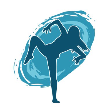 Hareketli bir kadın dansçının silueti. Dans eden zayıf bir kadının silueti..