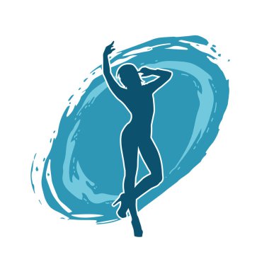 Hareketli bir kadın dansçının silueti. Dans eden zayıf bir kadının silueti..