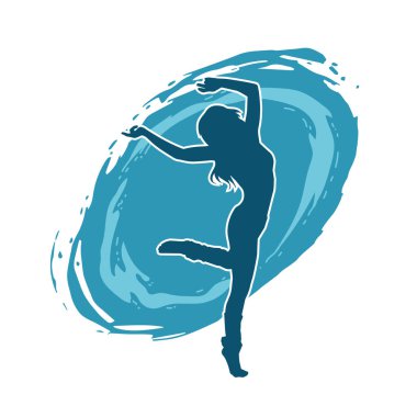 Hareketli bir kadın dansçının silueti. Dans eden zayıf bir kadının silueti..