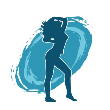 Hareketli bir kadın dansçının silueti. Dans eden zayıf bir kadının silueti..