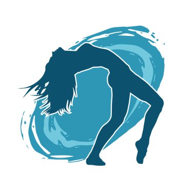 Hareketli bir kadın dansçının silueti. Dans eden zayıf bir kadının silueti..