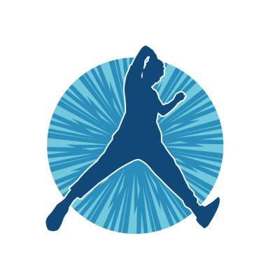 Dans eden bir adamın silueti. Erkek dansçı silueti poz veriyor..