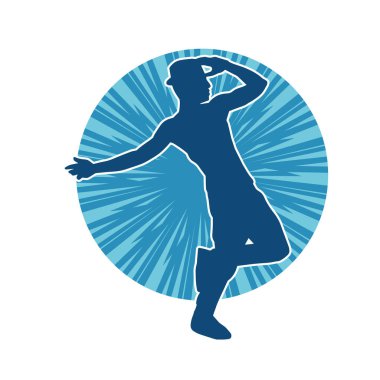 Dans eden bir adamın silueti. Erkek dansçı silueti poz veriyor..