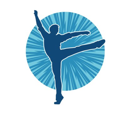 Dans eden bir adamın silueti. Erkek dansçı silueti poz veriyor..